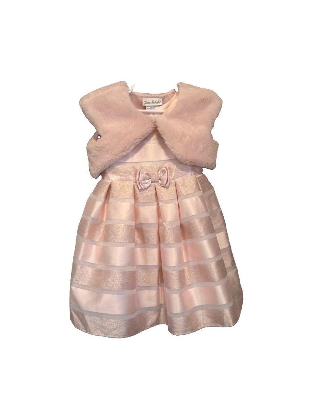 Jona Michelle Girls 3T Pink Sparkle Tulle Dress Faux Fur Shrug Set Formal Party